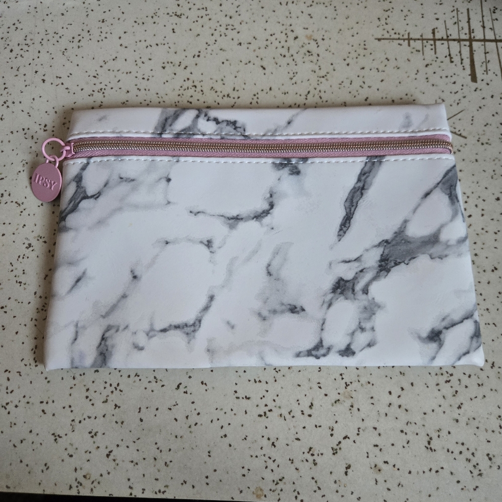 Ipsy Marble Print Makeup Bag with Pink Zipper